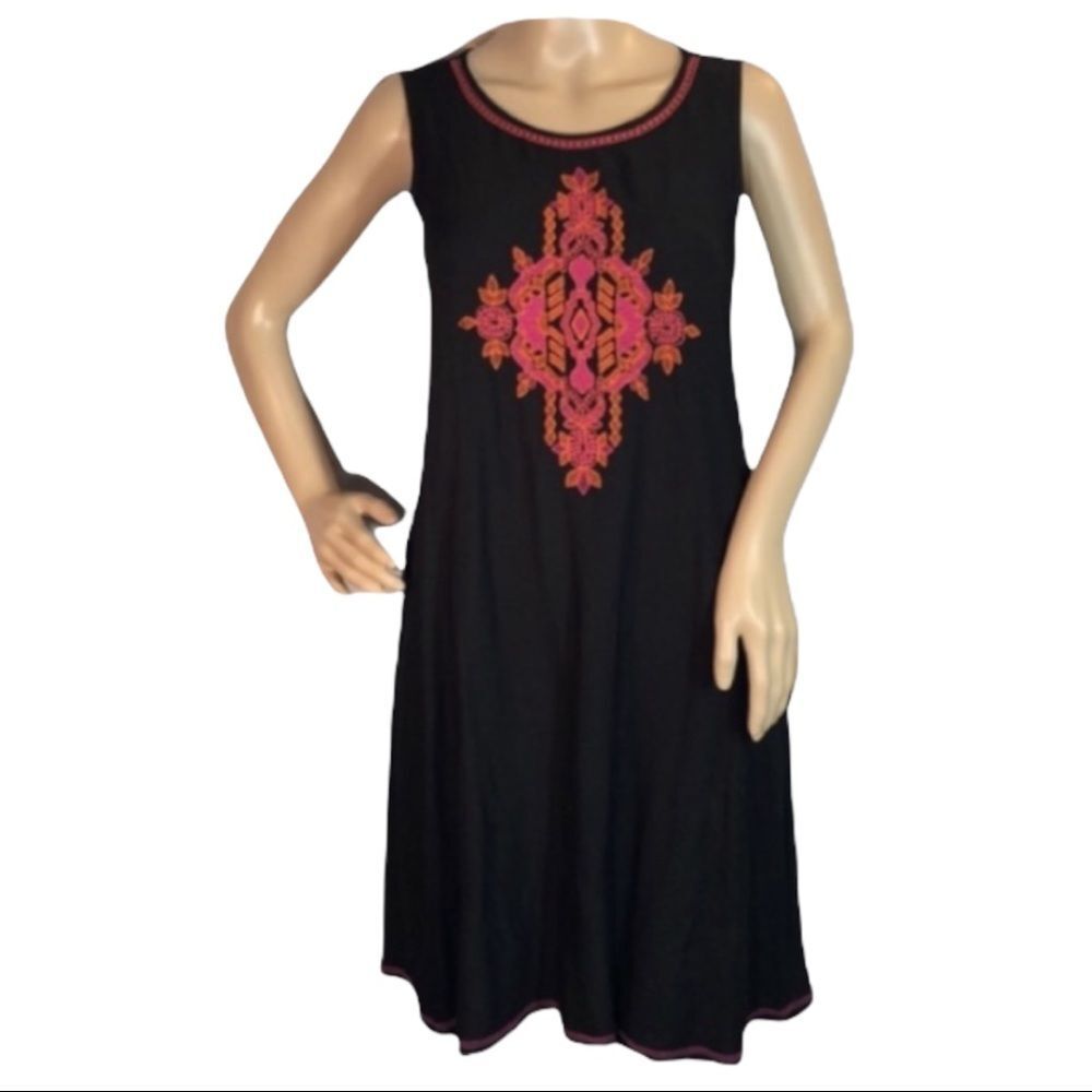 Global Desi Shift Dress Applique Print Boho